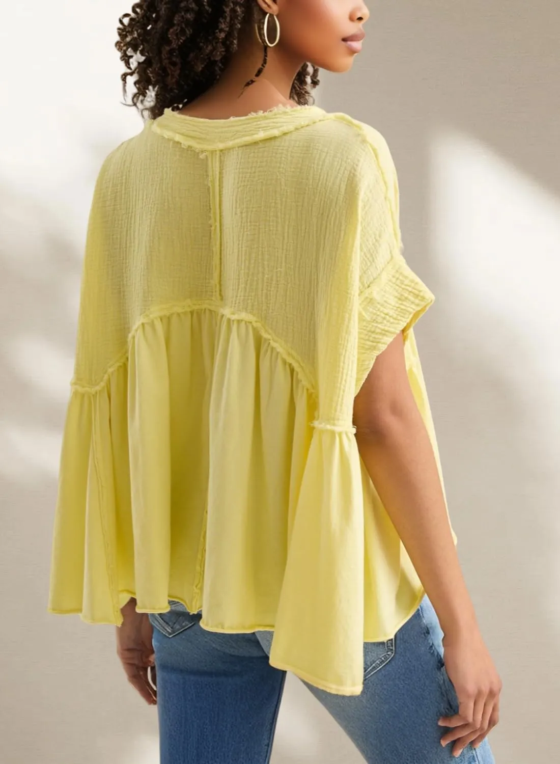 Women's Tops Short Sleeve V Neck Flowy Cute Summer Tops Oversized Tshirts Trendy Clothes