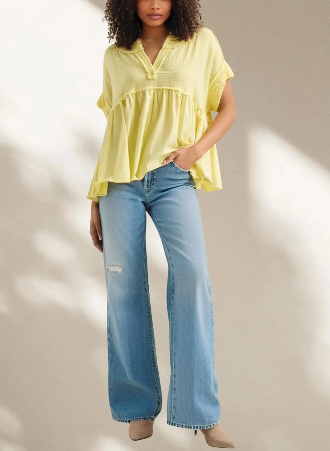 Women's Tops Short Sleeve V Neck Flowy Cute Summer Tops Oversized Tshirts Trendy Clothes