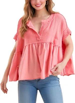 Women's Tops Short Sleeve V Neck Flowy Cute Summer Tops Oversized Tshirts Trendy Clothes