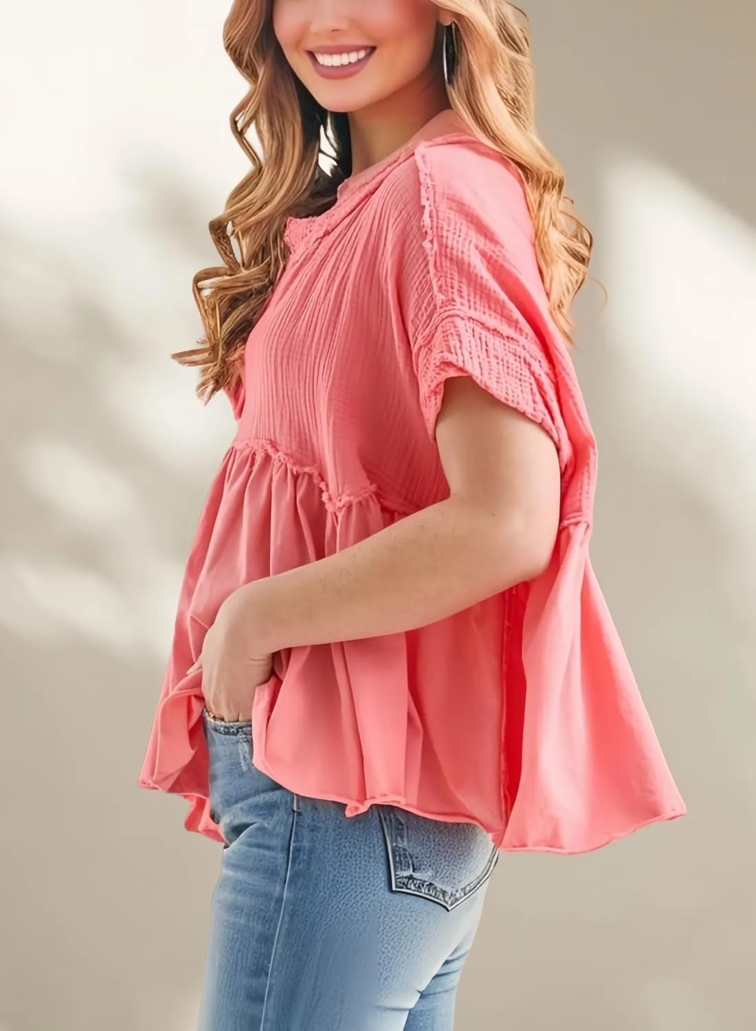 Women's Tops Short Sleeve V Neck Flowy Cute Summer Tops Oversized Tshirts Trendy Clothes