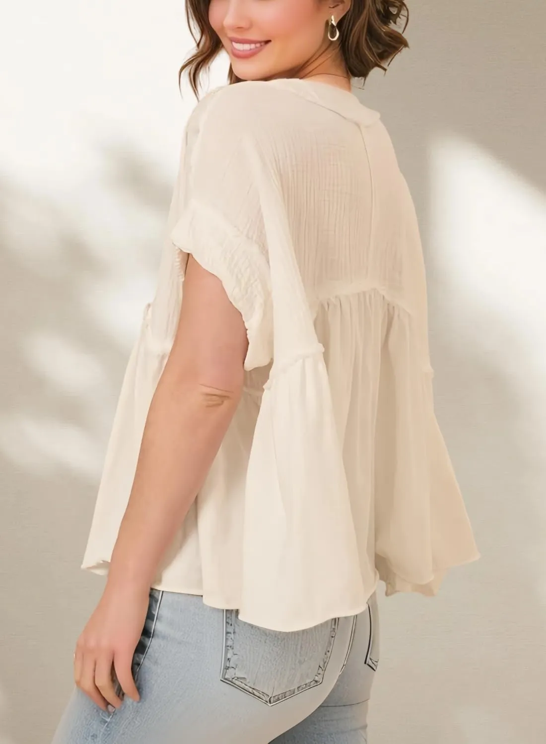 Women's Tops Short Sleeve V Neck Flowy Cute Summer Tops Oversized Tshirts Trendy Clothes