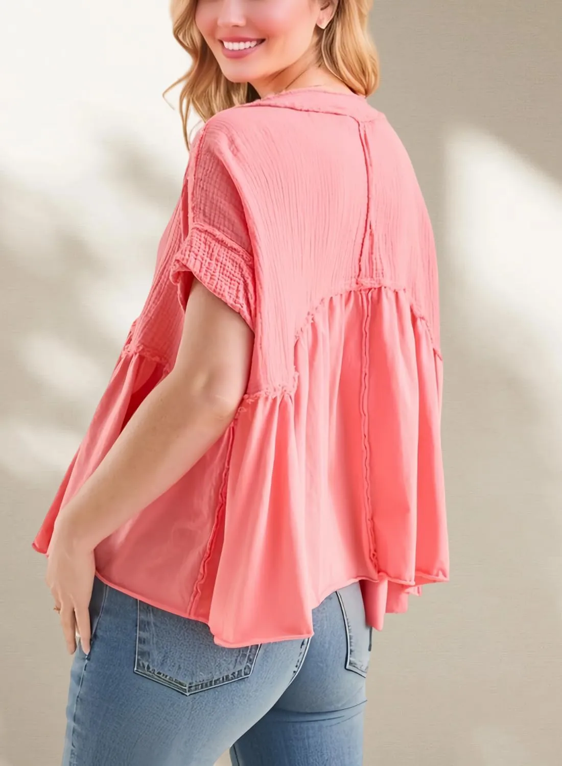 Women's Tops Short Sleeve V Neck Flowy Cute Summer Tops Oversized Tshirts Trendy Clothes