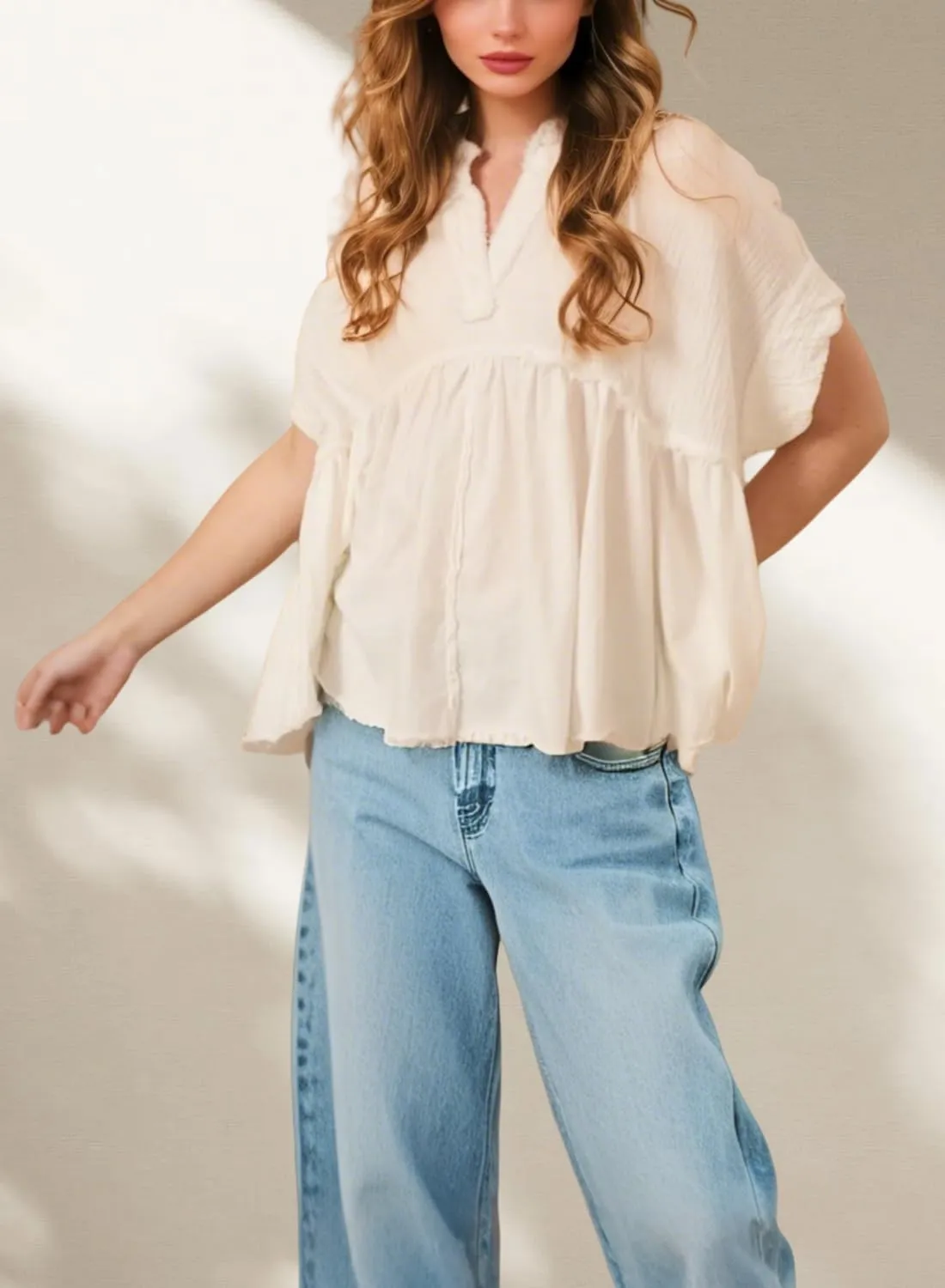 Women's Tops Short Sleeve V Neck Flowy Cute Summer Tops Oversized Tshirts Trendy Clothes