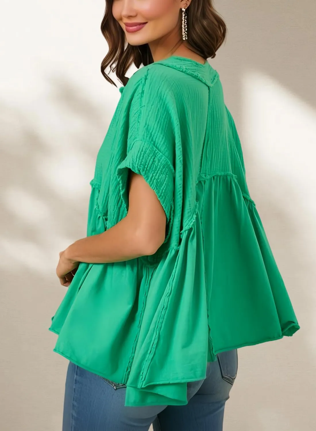 Women's Tops Short Sleeve V Neck Flowy Cute Summer Tops Oversized Tshirts Trendy Clothes