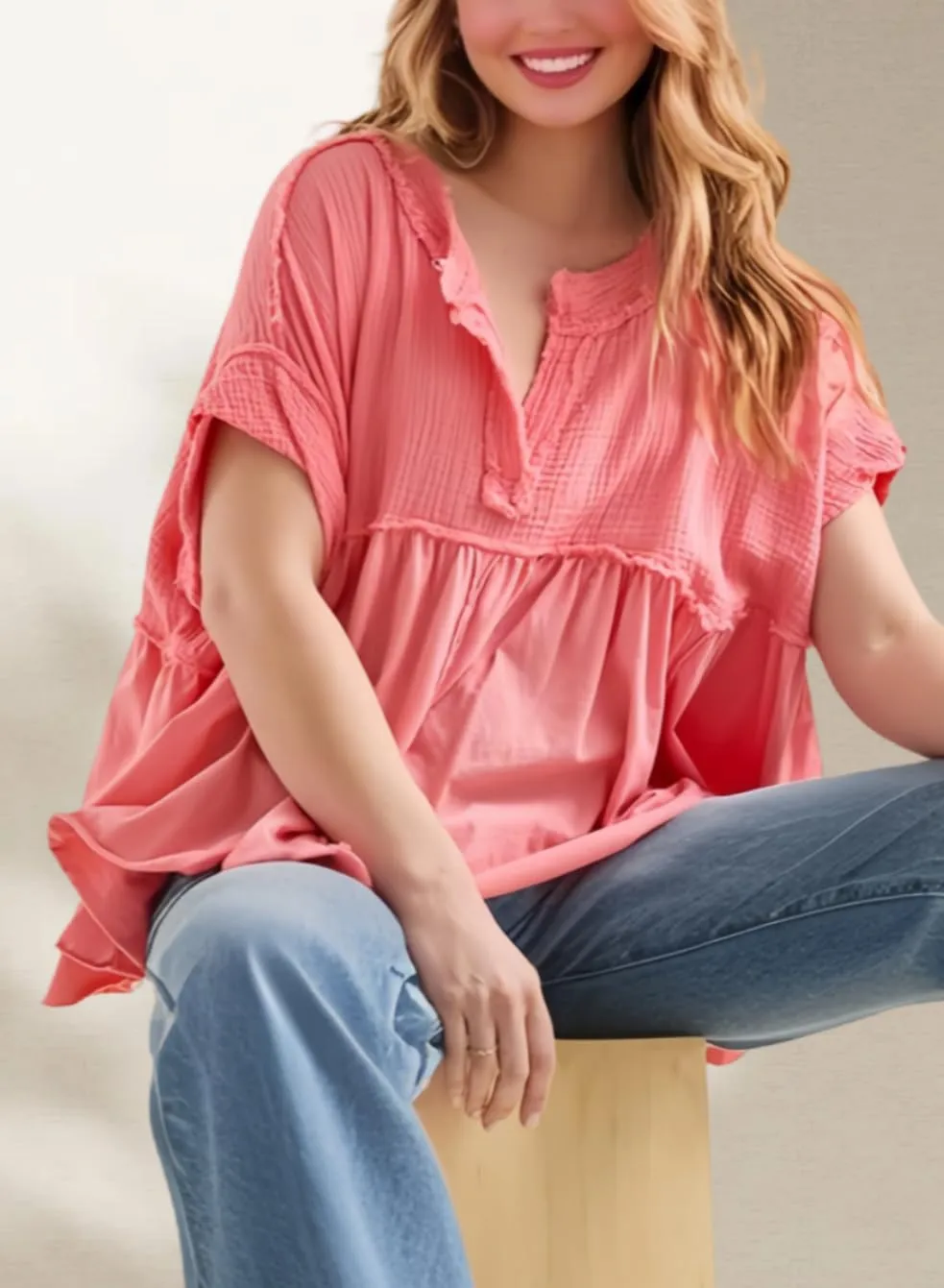Women's Tops Short Sleeve V Neck Flowy Cute Summer Tops Oversized Tshirts Trendy Clothes