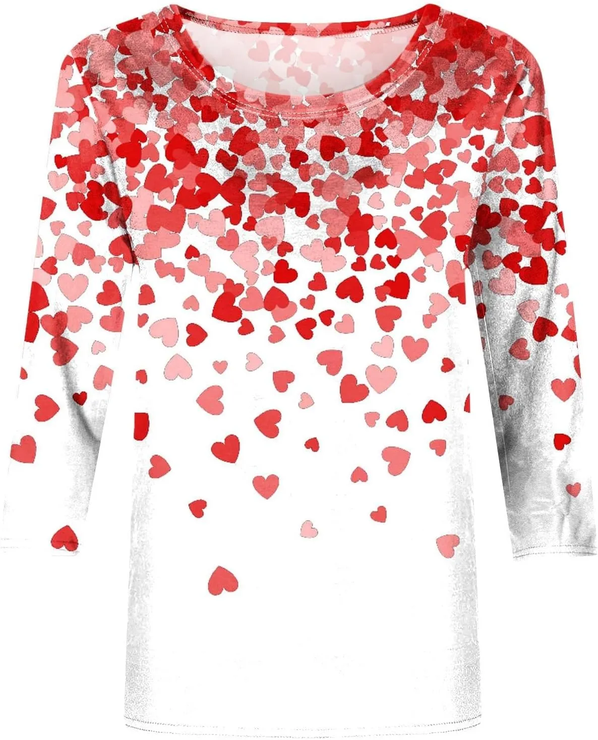 Womens Valentine Day Shirts 3/4 Sleeve Tops Love Heart Print Cotton Crewneck Blouse Pullover Ladies Tunic Tshirt