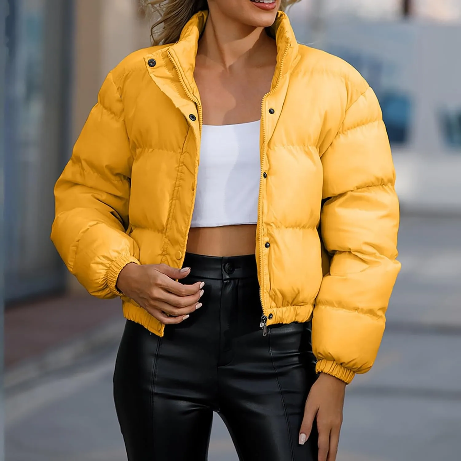 Womens Winter Coats Light Down Zip Up Puffer Jacket Oversized Long Sleeve Lightweight Coat With Pocket