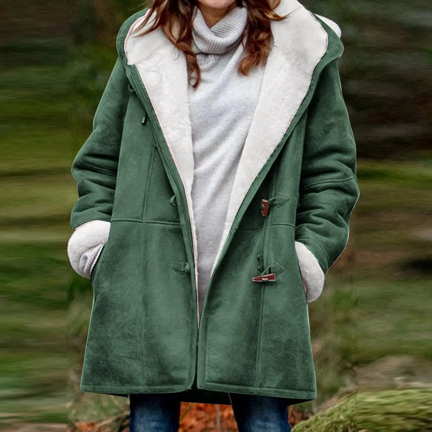 Women's Winter Fuzzy Fleece Coats Long Sleeve Lapel Zip Pockets Fleece Sherpa Jacket Casual Trendy Outerwear