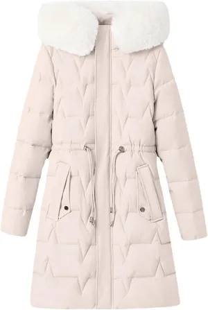 Women's Winter Puffer Coat Thicken Waterproof Hoodie Fashion Down Jacket with Removable Faux Fur Hooded Parka Outwear