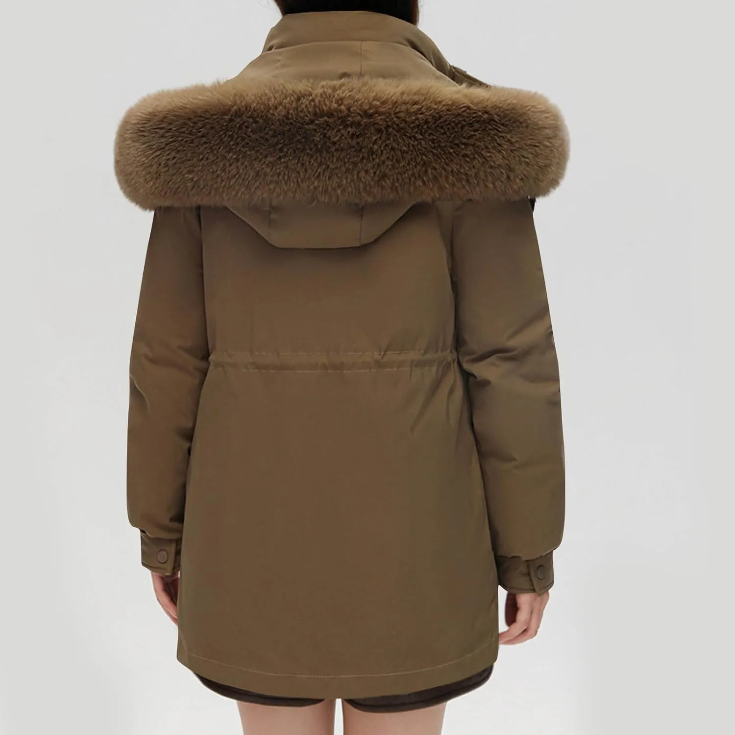 Women's Winter Thicken Military Parka Jacket Warm Fleece Cotton Coat with Fur Hood Reversible Wear Versatile Coats