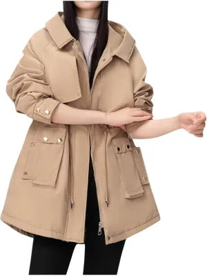 Women's Winter Thicken Military Parka Jacket Warm Fleece Cotton Coat with Fur Hood Reversible Wear Versatile Coats