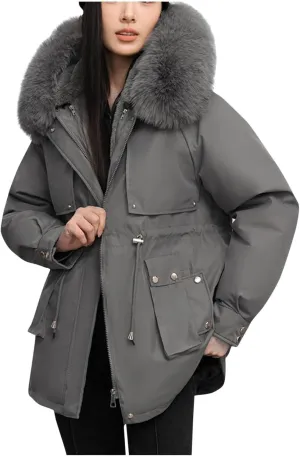 Women's Winter Thicken Military Parka Jacket Warm Fleece Cotton Coat with Fur Hood Reversible Wear Versatile Coats