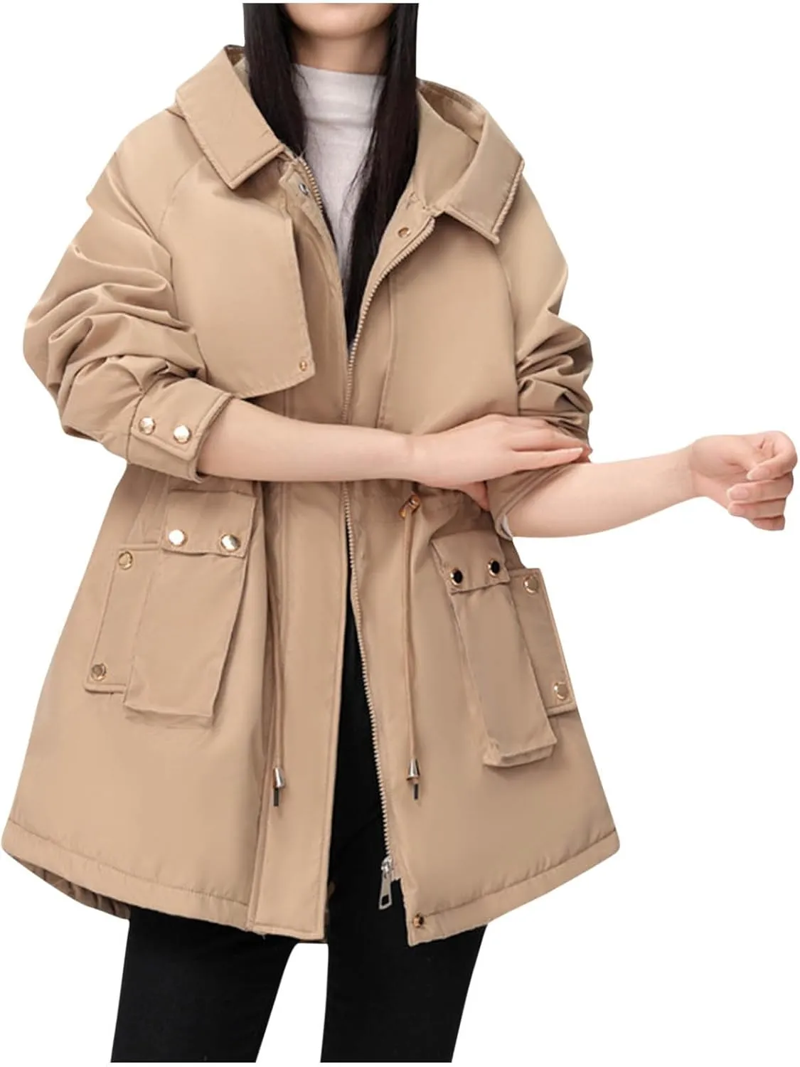 Women's Winter Thicken Military Parka Jacket Warm Fleece Cotton Coat with Fur Hood Reversible Wear Versatile Coats