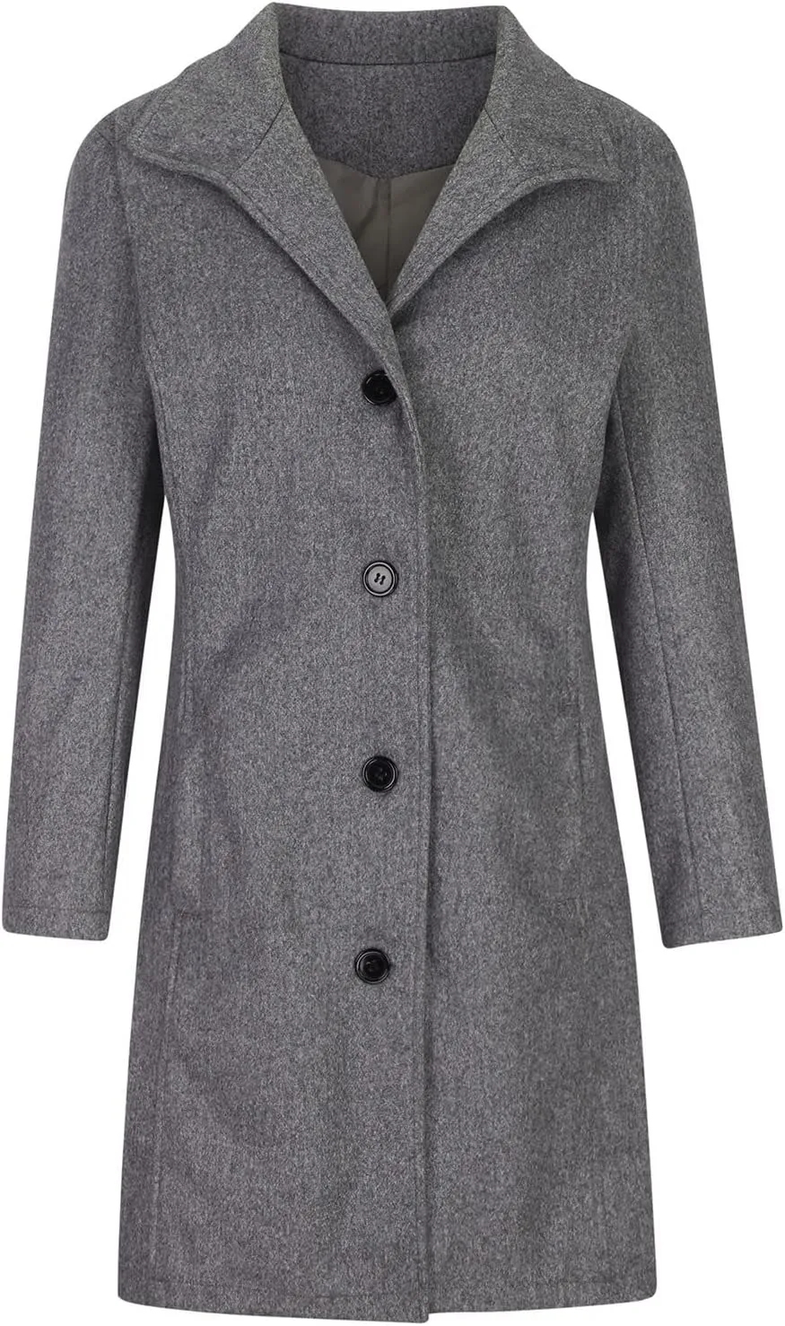 Womens Winter Wool Blend Coats Dressy Pea Coats Classic Lapel Wool Single Breasted Long Coat Dress Trench Coats
