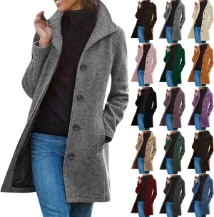 Womens Winter Wool Blend Coats Dressy Pea Coats Classic Lapel Wool Single Breasted Long Coat Dress Trench Coats