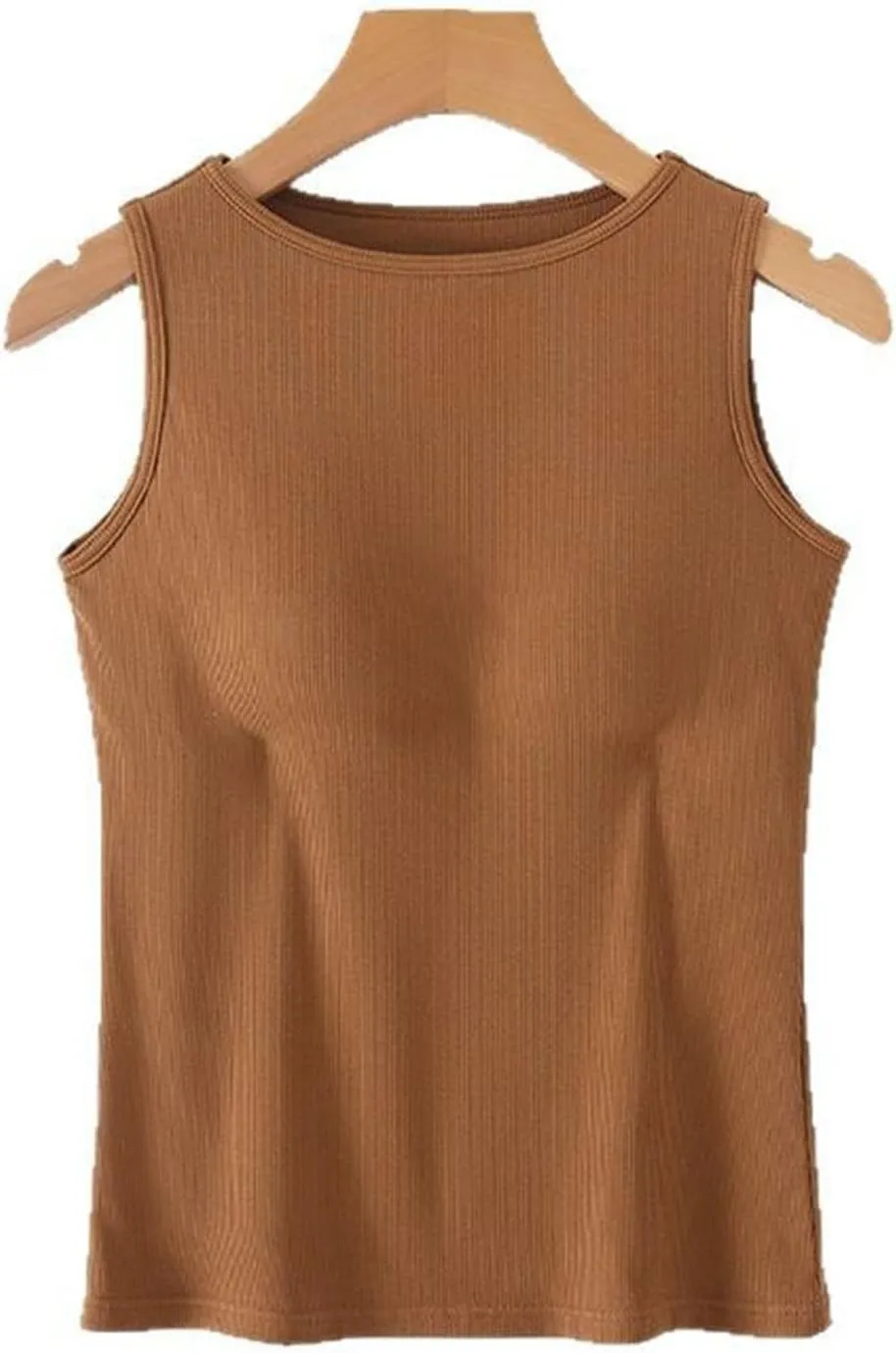Womne Ribbed Tank Top with Built in Bra Sleevless Slim Fitted Push Up Padded Bra Tanks Shirt Teen Girls Basic Tee