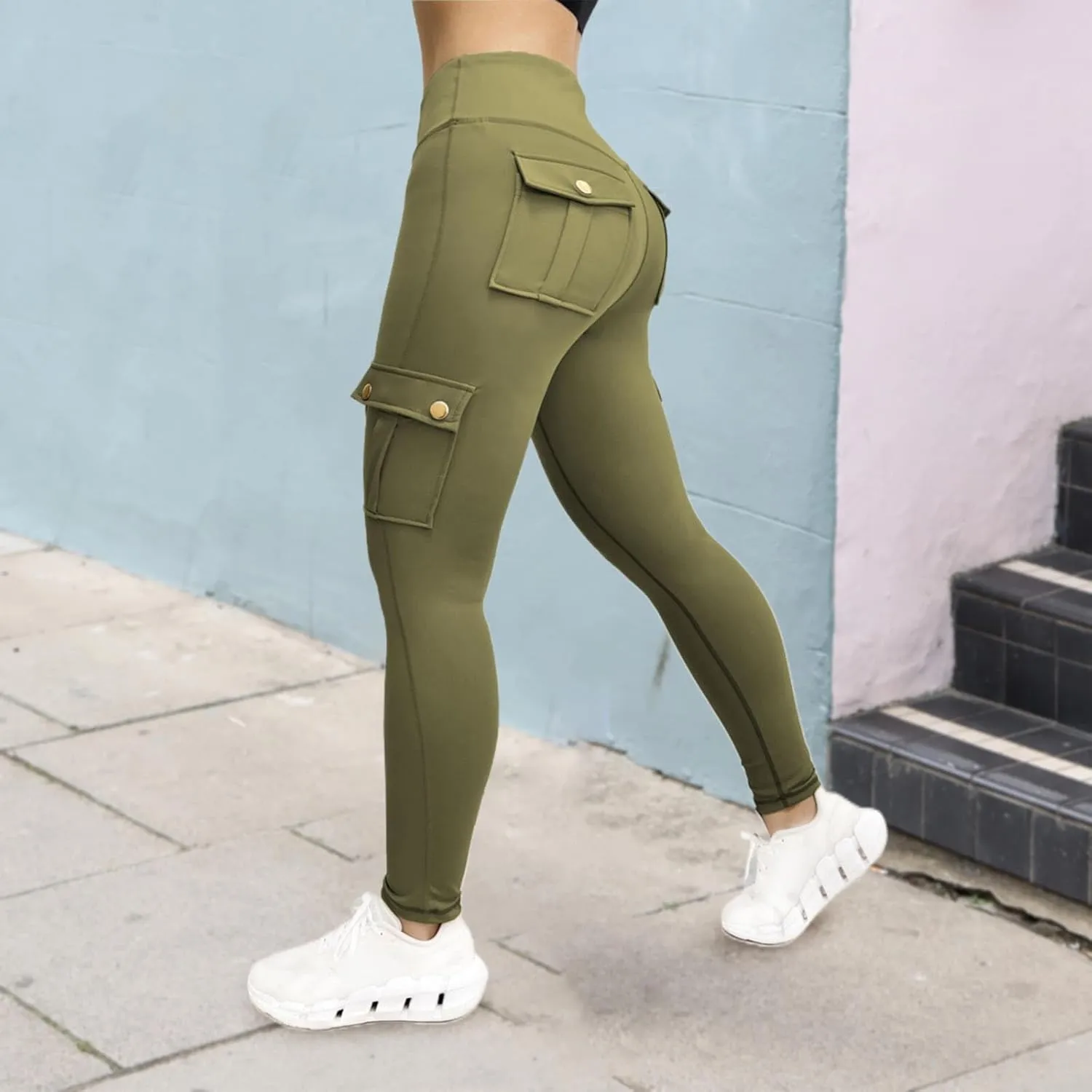 Workout Sets for Women High Hip Waist Biker Fitness Yoga Wrinkled Pants Yoga Pants Leggings for Women Tummy Control