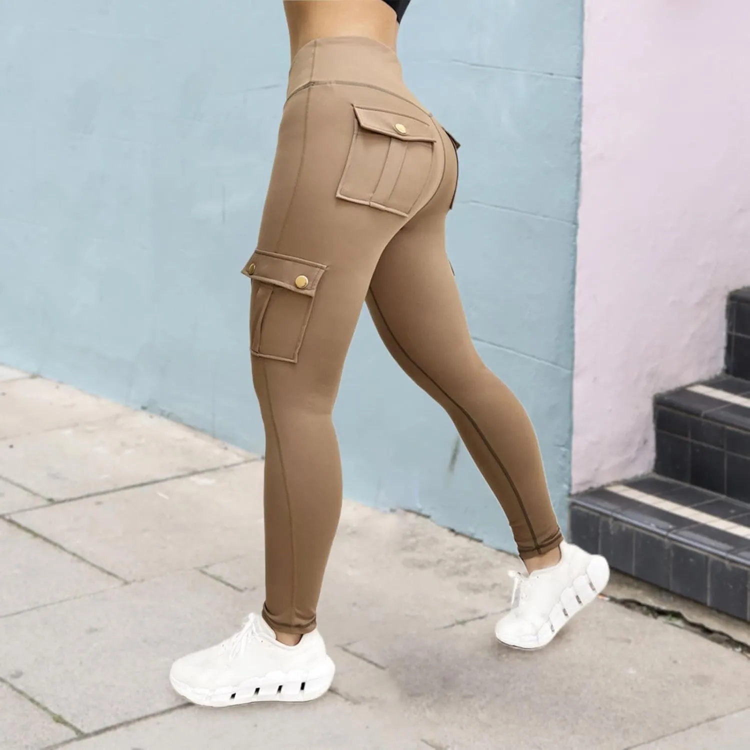 Workout Sets for Women High Hip Waist Biker Fitness Yoga Wrinkled Pants Yoga Pants Leggings for Women Tummy Control