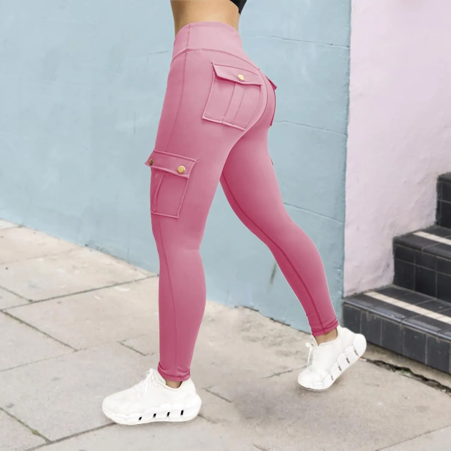 Workout Sets for Women High Hip Waist Biker Fitness Yoga Wrinkled Pants Yoga Pants Leggings for Women Tummy Control