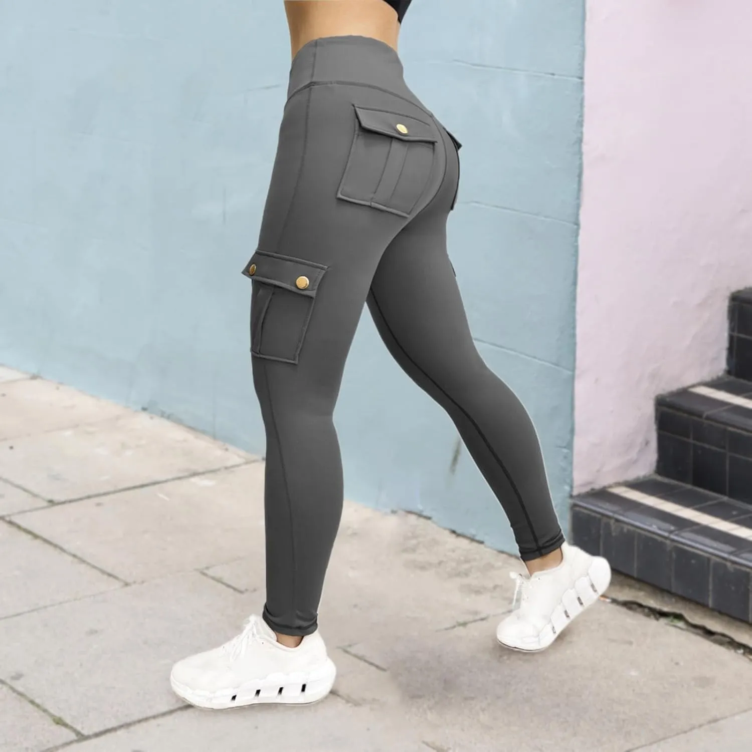 Workout Sets for Women High Hip Waist Biker Fitness Yoga Wrinkled Pants Yoga Pants Leggings for Women Tummy Control