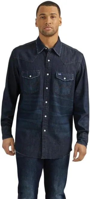 Wrangler Men's Dark Denim Vintage Snap Shirt Denim L