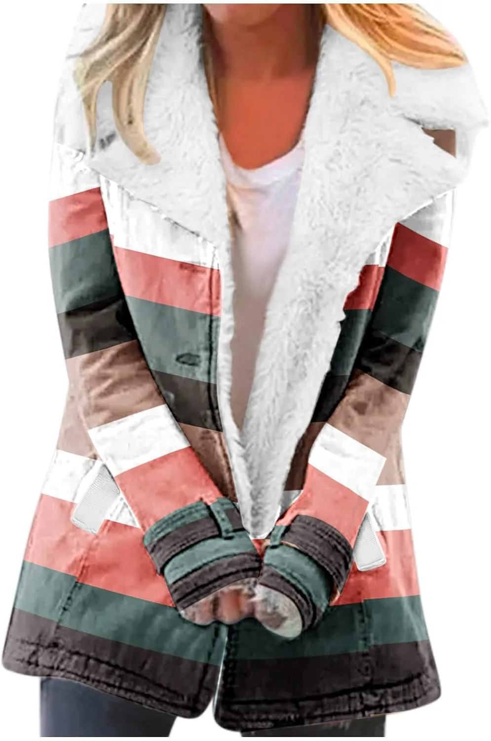 XUETON Women's Casual Zip Up Anork Jackets Sherpa Fleece Lined Parka Warm Heavyweight Faux Fur Hooded Anorak Utility Hiking Ski