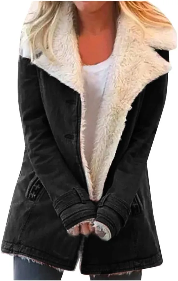XUETON Women's Warm Winter Coat Full Zip Thick Fleece Lined Plush Hooded Jackets Utility Anorak Safari Coat