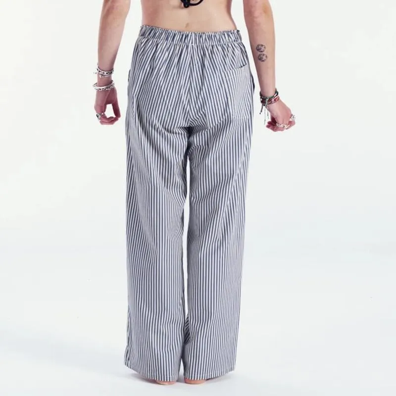 Y2k Striped Pants for Women Elastic Drawstring High Waist Wide Leg Pants Vintage Streetwear Lounge Trousers
