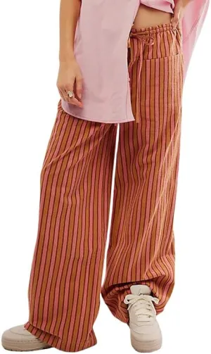Y2k Striped Pants for Women Elastic Drawstring High Waist Wide Leg Pants Vintage Streetwear Lounge Trousers