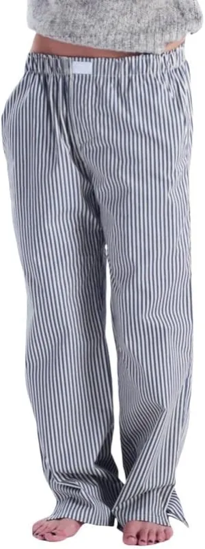 Y2k Striped Pants for Women Elastic Drawstring High Waist Wide Leg Pants Vintage Streetwear Lounge Trousers