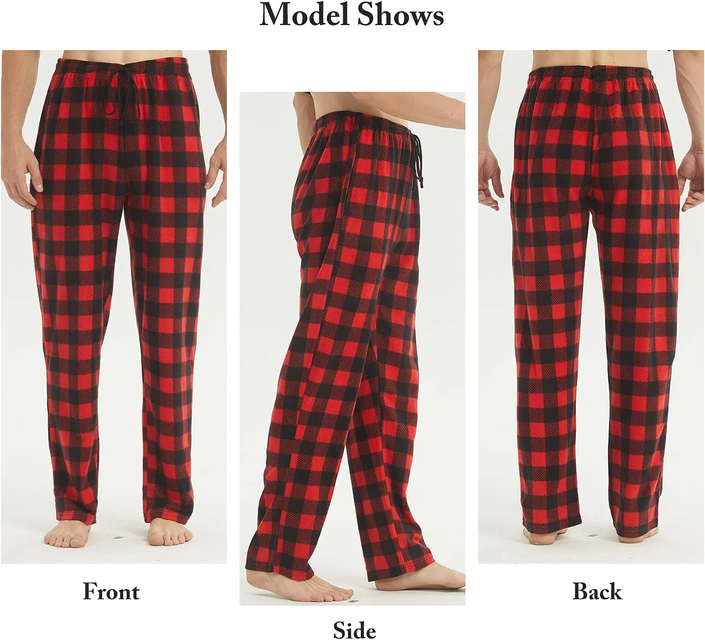 YUSHOW 2-3 Pack Mens Pajama Pants Mens Fleece Plaid Lounge Pajama Bottoms Sleepwear Pjs with Pockets