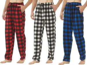 YUSHOW 2-3 Pack Mens Pajama Pants Mens Fleece Plaid Lounge Pajama Bottoms Sleepwear Pjs with Pockets
