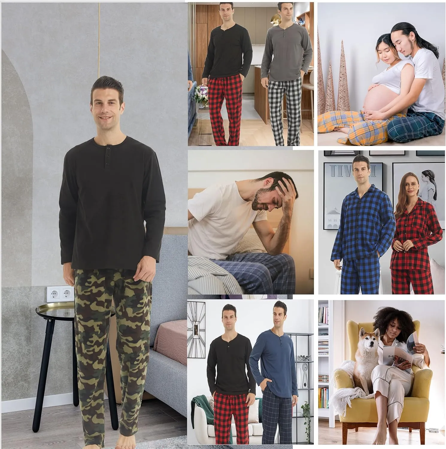 YUSHOW 2-3 Pack Mens Pajama Pants Mens Fleece Plaid Lounge Pajama Bottoms Sleepwear Pjs with Pockets