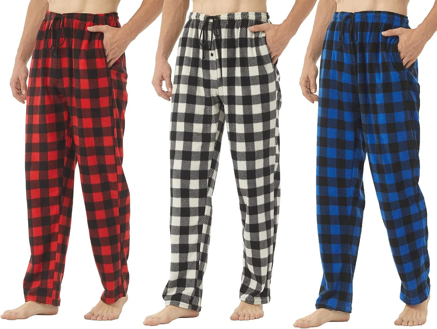 YUSHOW 2-3 Pack Mens Pajama Pants Mens Fleece Plaid Lounge Pajama Bottoms Sleepwear Pjs with Pockets