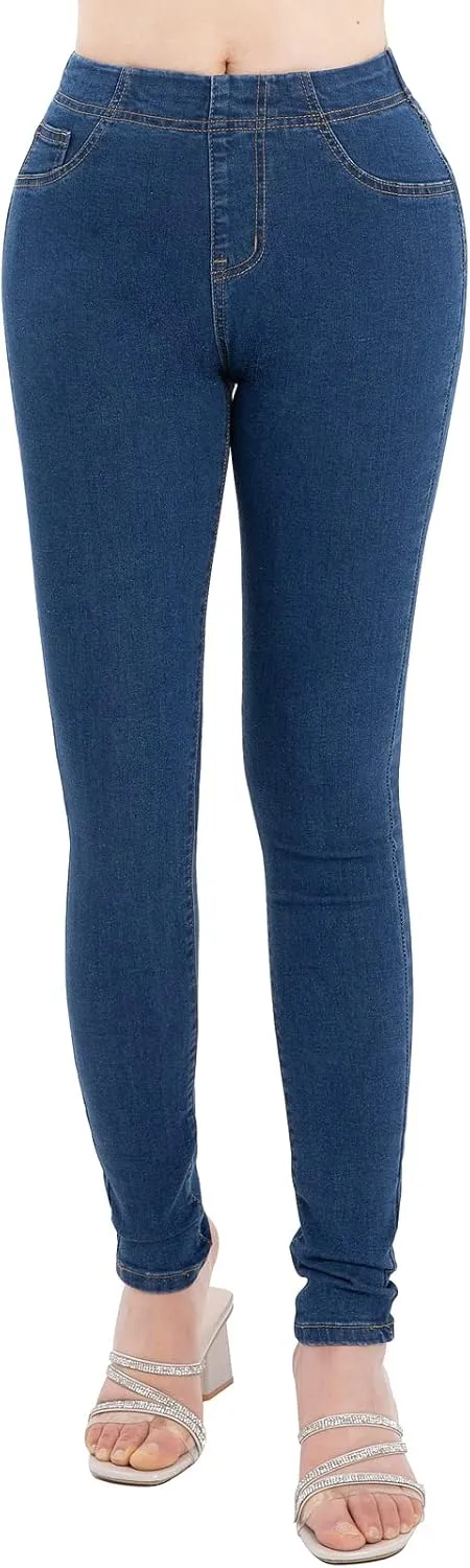 ZENTHACE Women's Stretch Pull On Denim Leggings Skinny Jeans Washed Denim Jeggings