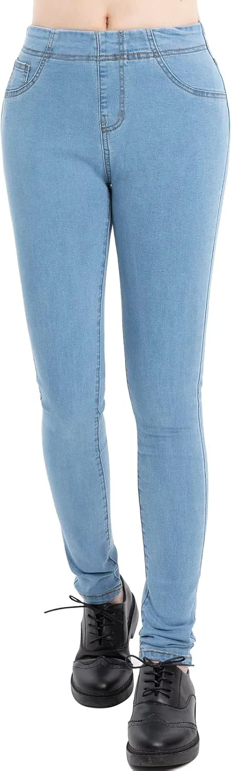 ZENTHACE Women's Stretch Pull On Denim Leggings Skinny Jeans Washed Denim Jeggings