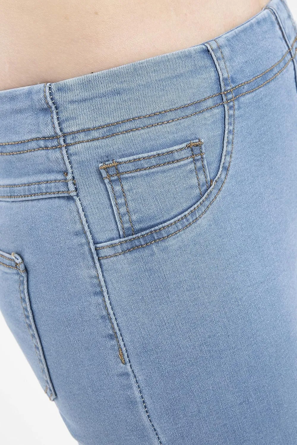 ZENTHACE Women's Stretch Pull On Denim Leggings Skinny Jeans Washed Denim Jeggings