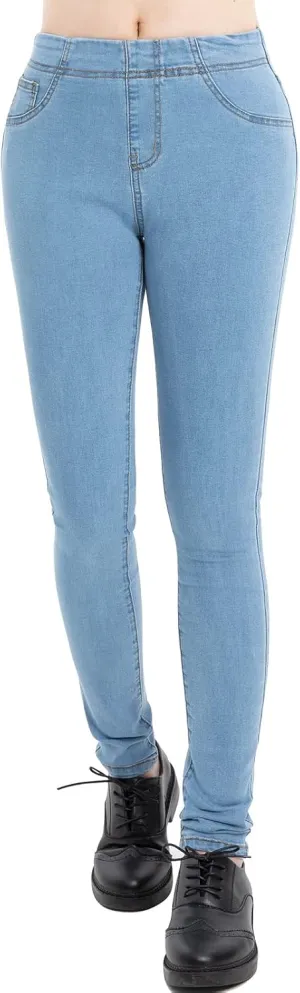 ZENTHACE Women's Stretch Pull On Denim Leggings Skinny Jeans Washed Denim Jeggings