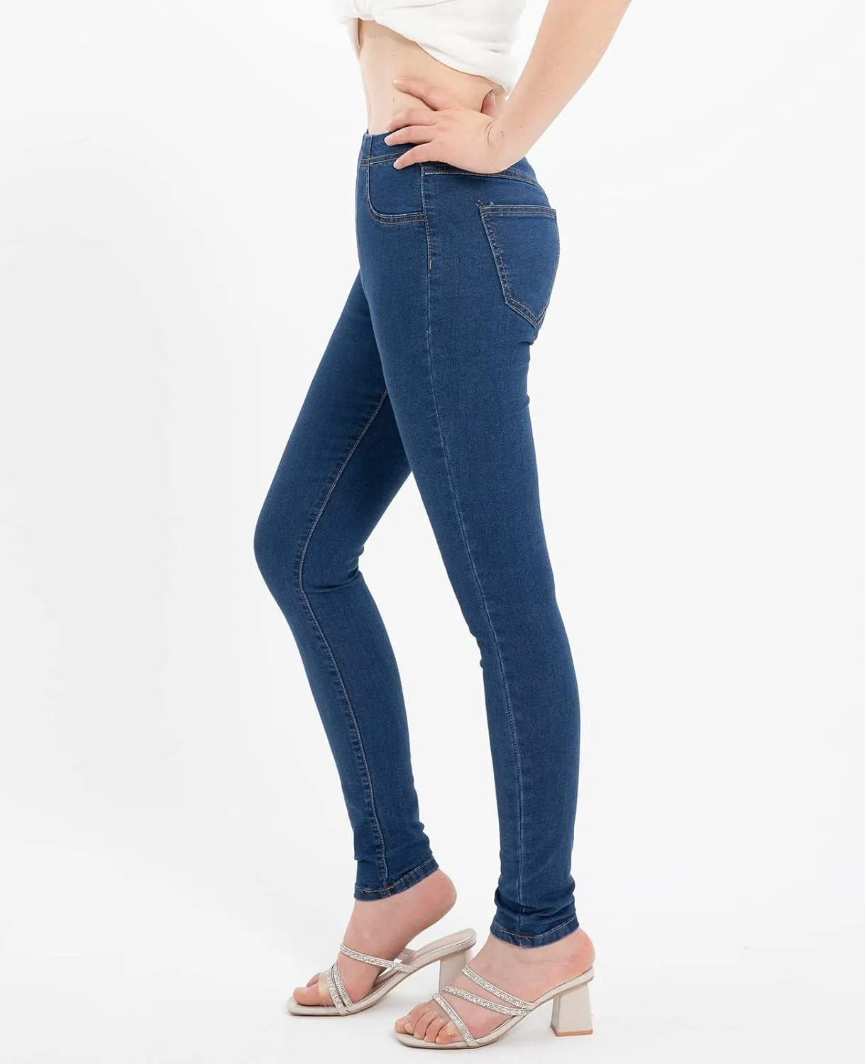 ZENTHACE Women's Stretch Pull On Denim Leggings Skinny Jeans Washed Denim Jeggings