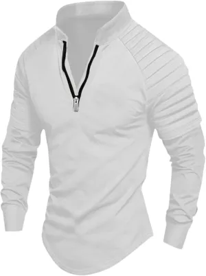 Zipper Shirts for Men's Slim Fit Shirt Casual Stretch Shoulder Pleated Zip Shirt T Shirt Pack Men Mens Shirts