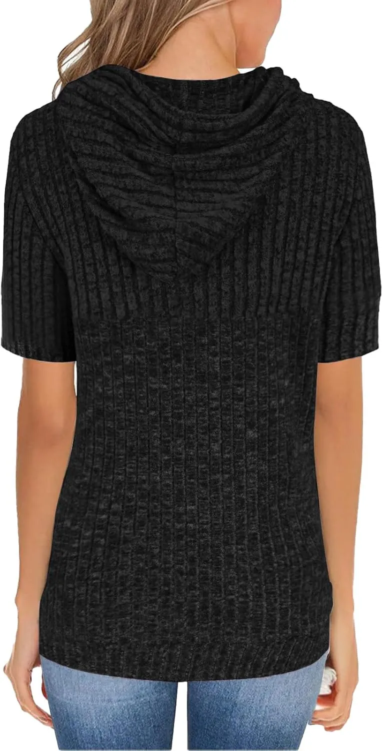 ZWRXW Womens Summer Tops Short Sleeve Cable Knit Sweater Tops Lightweight Fashion Comfortable Hoodies Casual T Shirts Tunics